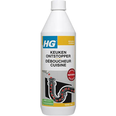 Fles HG keukenontstopper met gratis KwastenDiscounter handschoenen – krachtige ontstopper voor keukenafvoeren
