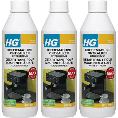HG koffiemachine ontkalker met citroenzuur 3 stuks met gratis KwastenDiscounter spons – effectief tegen kalkaanslag in koffiemachines
