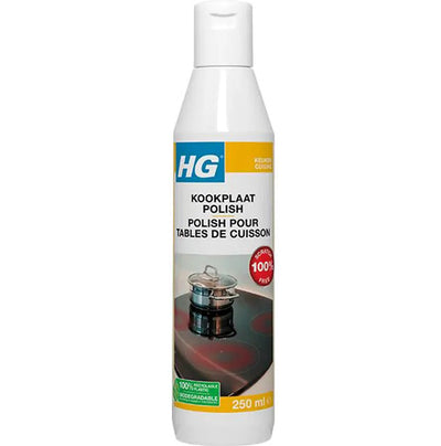 Fles HG kookplaat polish met gratis KwastenDiscounter spons – herstelt en beschermt glans van keramische en inductiekookplaten
