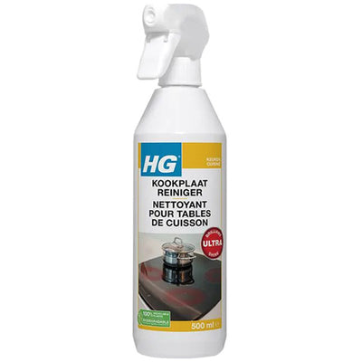 Fles HG kookplaatreiniger met gratis KwastenDiscounter spons – reinigt en beschermt keramische en inductiekookplaten grondig
