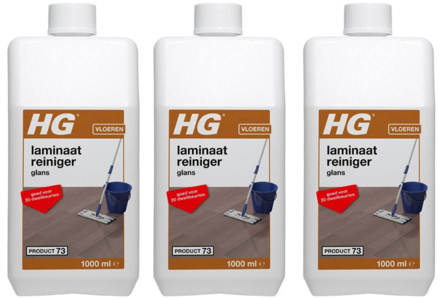 HG Laminaatreiniger Glans, set van 3 stuks – reiniger voor glanzende laminaatvloeren met gratis KwastenDiscounter spons
