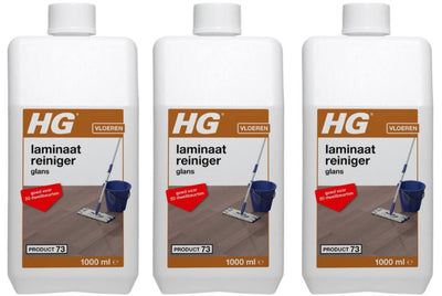 HG Laminaatreiniger Glans, set van 3 stuks – reiniger voor glanzende laminaatvloeren met gratis KwastenDiscounter spons
