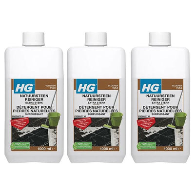 HG natuursteenreiniger extra sterk 3 stuks met gratis KwastenDiscounter spons – krachtige reiniger voor het grondig schoonmaken van natuursteen
