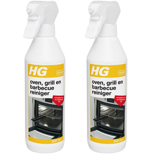 HG oven, grill en barbecuereiniger 500 ml 2 stuks met gratis KwastenDiscounter spons – krachtige reiniger voor oven, grill en barbecue
