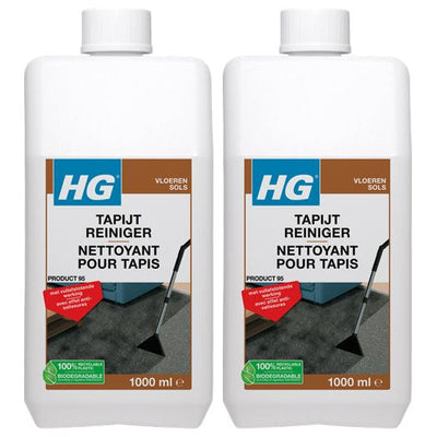 HG tapijtreiniger 2 stuks (1000 ml) met gratis KwastenDiscounter spons – krachtige reiniger voor tapijten en vloerbedekking
