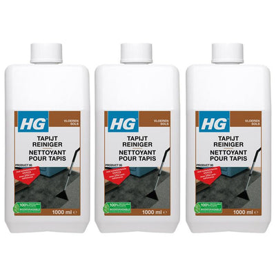 HG tapijtreiniger 3 stuks (1000 ml) met gratis KwastenDiscounter spons – krachtige reiniger voor tapijten en vloerbedekking

