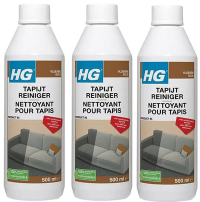 HG tapijtreiniger 500 ml 3 stuks met gratis KwastenDiscounter spons – verwijdert effectief vuil en vlekken uit tapijt en vloerbedekking
