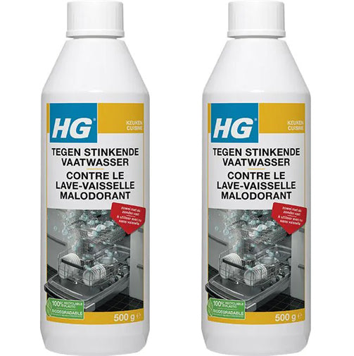 HG Tegen Stinkende Vaatwasser 2 stuks met gratis KwastenDiscounter spons – verwijdert nare geurtjes en reinigt grondig de vaatwasser
