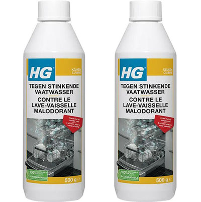 HG Tegen Stinkende Vaatwasser 2 stuks met gratis KwastenDiscounter spons – verwijdert nare geurtjes en reinigt grondig de vaatwasser
