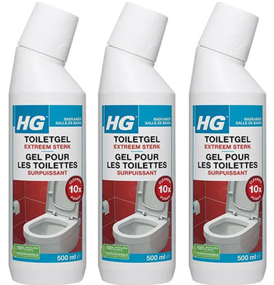 HG toiletgel extra sterk 3 stuks met gratis KwastenDiscounter spons – krachtige reiniger voor een fris en schoon toilet
