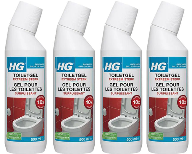 HG toiletgel extra sterk 4 stuks met gratis KwastenDiscounter spons – krachtige reiniger voor een fris en schoon toilet
