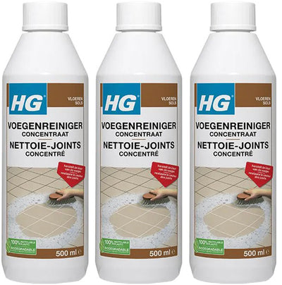 HG voegenreiniger concentraat 3 stuks met gratis KwastenDiscounter spons – krachtige reiniger voor schone en frisse voegen
