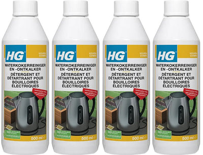 HG waterkokerreiniger en -ontkalker 4 stuks met gratis KwastenDiscounter spons – verwijdert kalkaanslag snel en veilig uit waterkokers
