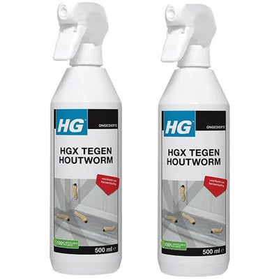 HGX Tegen Houtworm 2 stuks met gratis KwastenDiscounter spons – effectieve behandeling tegen houtworm in meubels en houtwerk
