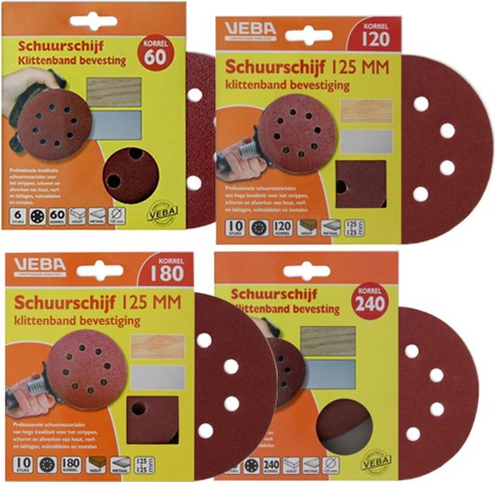 Schleifscheiben-Klettset 4-teilig - Ø125 mm P60 P120 P180 P240